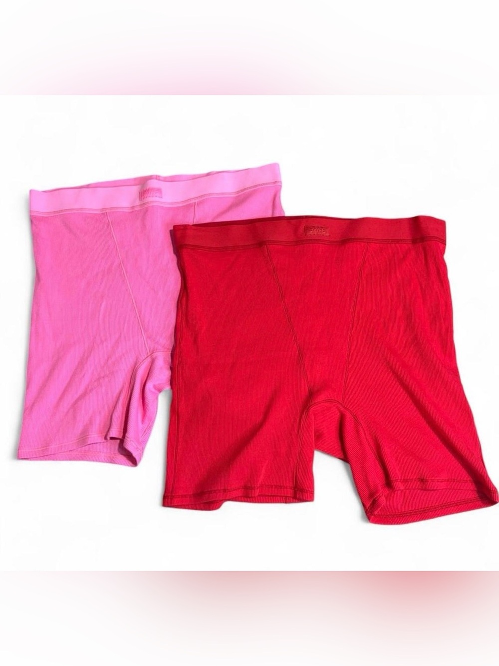 SKIMS Ribbed Boxer Shorts in Pink and Red